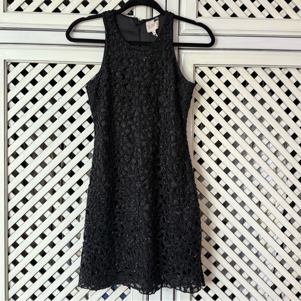 Elegant Black Beaded Mini Dress